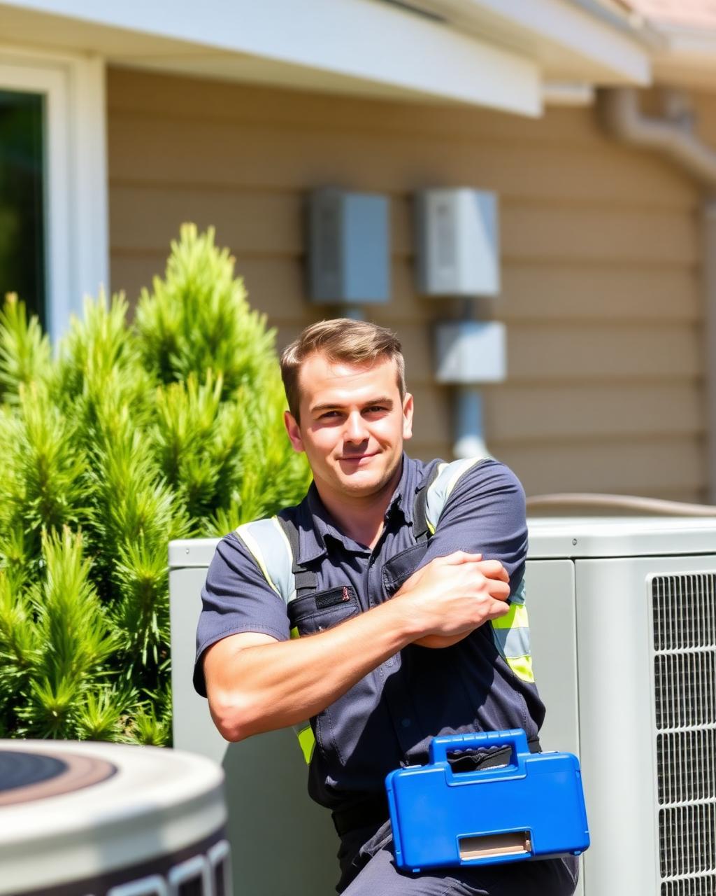 HVAC technician servicing outdoor AC unit