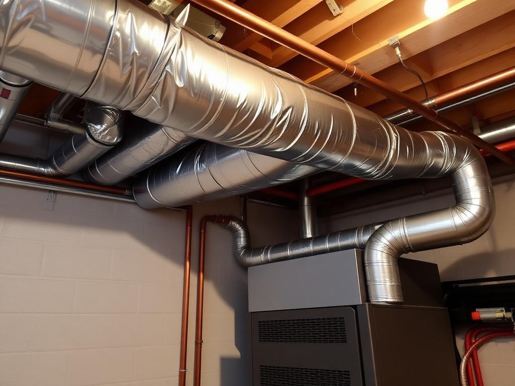 Modern HVAC ductwork and high-efficiency furnace installation
